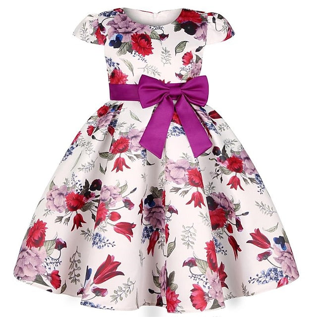 Flower Girls' Short Dress Sleeve Kids Party Floral