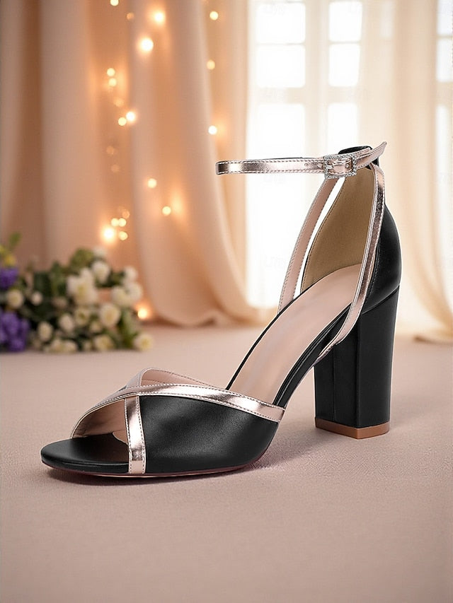 with Strap Ankle Metallic Women's Block White Sandals Heel