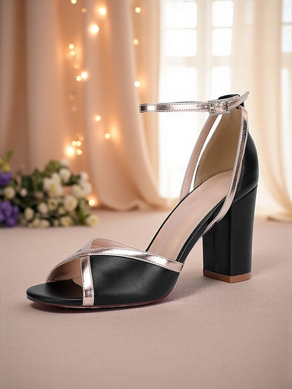 with Strap Ankle Metallic Women's Block White Sandals Heel