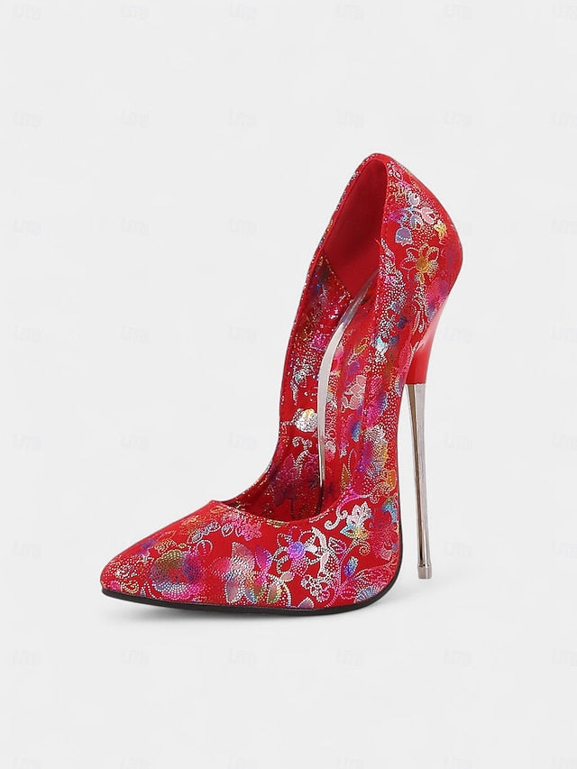 High Red Jacquard Women's Stiletto Heels