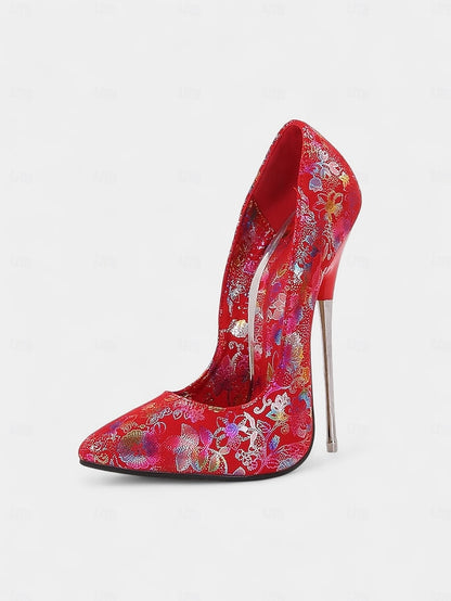 High Red Jacquard Women's Stiletto Heels