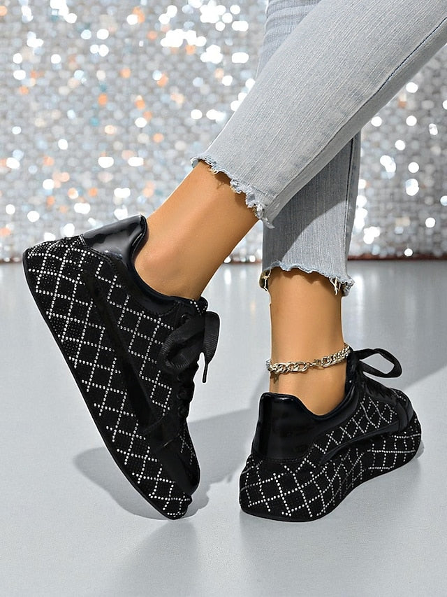 - Women's Quilted Silver Rhinestone Black and Sneakers