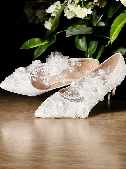 with Floral Shoes Embellishments Wedding Lace White
