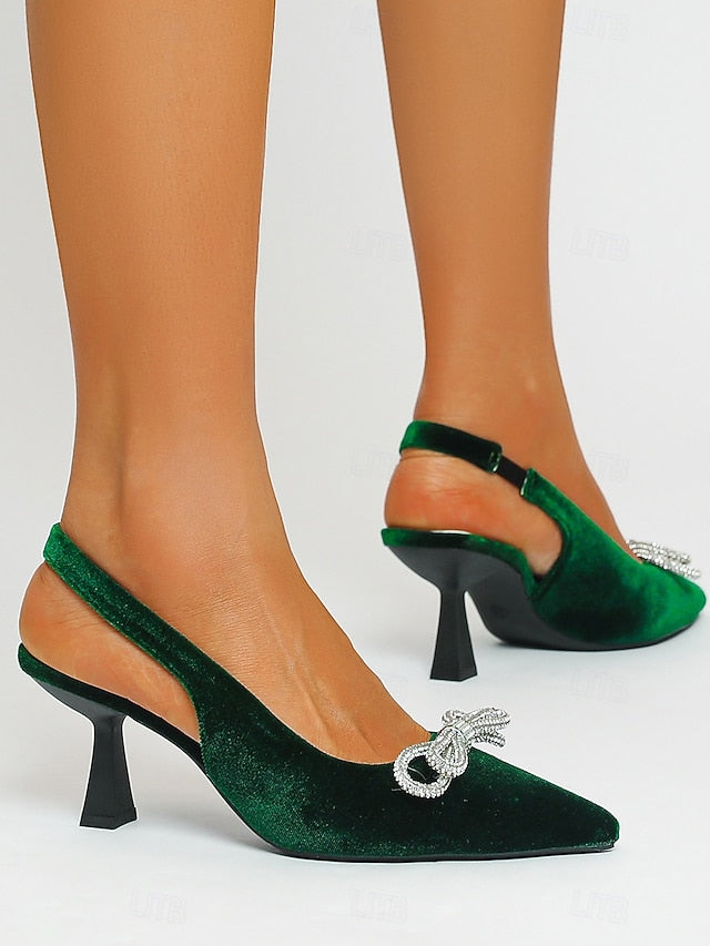 Cocktail Toe – Women's Heels Velvet Pointed Slingback