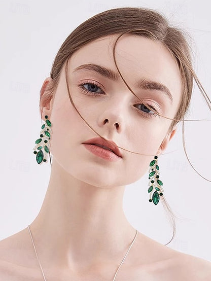Women's Gold Earrings Crystal - Design Leaf Elegant