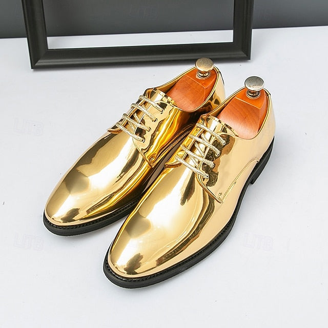 – Gold Leather Sleek Shiny for Lace-Up Men Patent Shoes