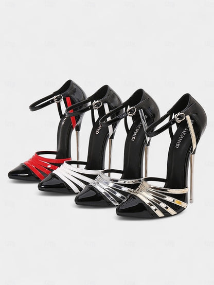 Red Women's Black - and Leather Stiletto Patent Heels