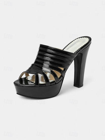 Platform Women's Strappy White Mule Heels - Open-Toe