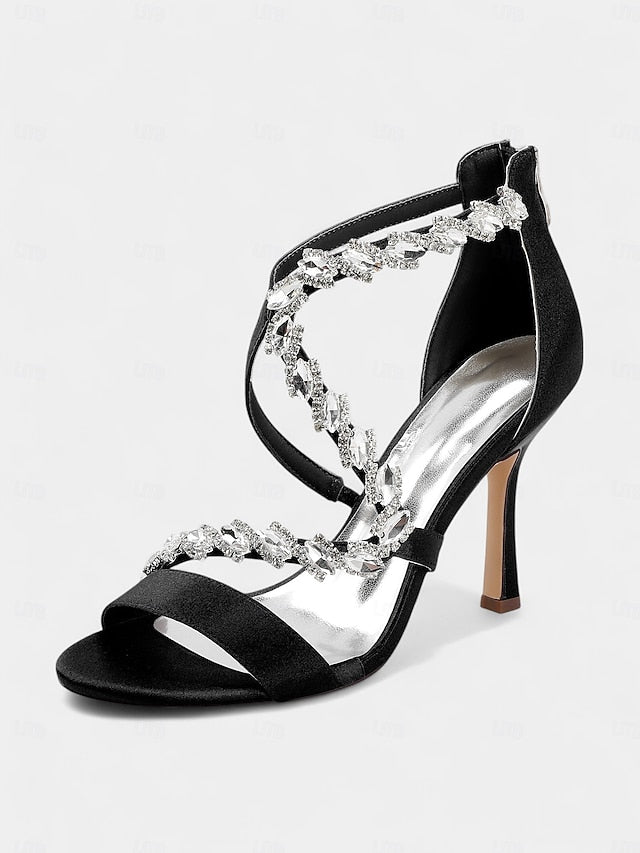 - Heel Strappy Sandals White Rhinestone Women's High