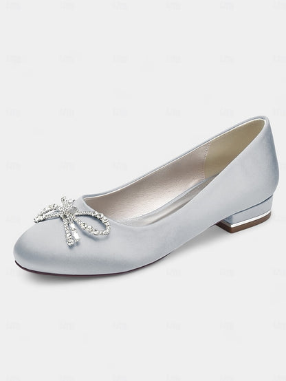 Rhinestone Women's Bow Round-Toe Flats Embellished -