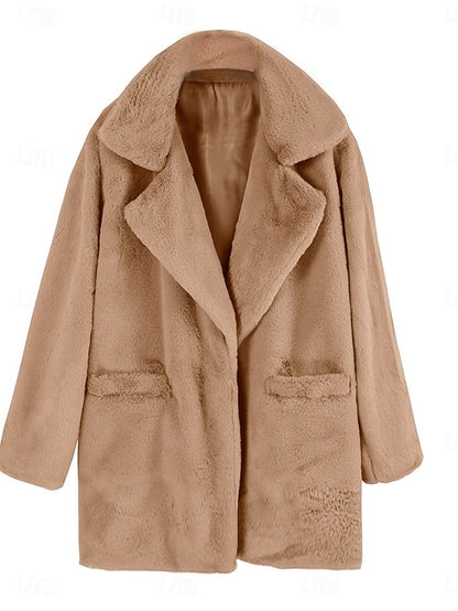 Coat Fleece Fur Lined Faux Warm Pocket Women's Breathable