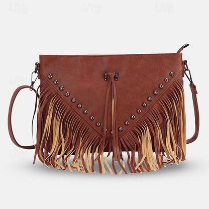 Crossbody Fringe Style Bohemian Bag with Leather Women's