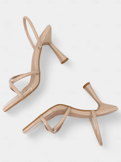 Design Strappy Sandals Square Beige Toe – Heeled with
