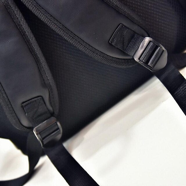 with Leather Backpack Black Faux Front Zipper Men's Pocket