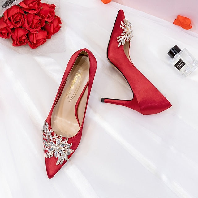 Rhinestone Women's Elegant – Pink Satin High Heels