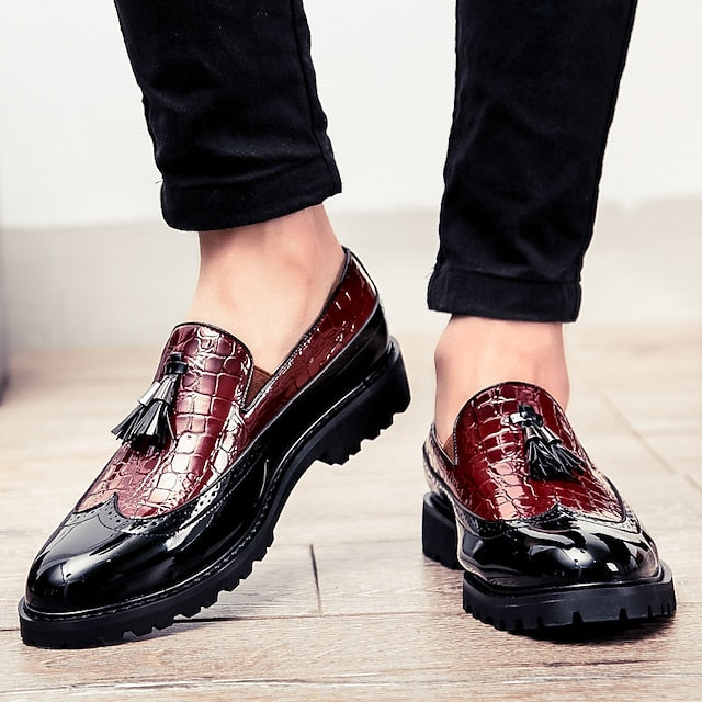 Pattern Stylish - and Men's Black Red Crocodile Loafers