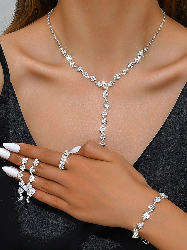 – Elegant Set Rhinestone Jewelry Necklace Gold