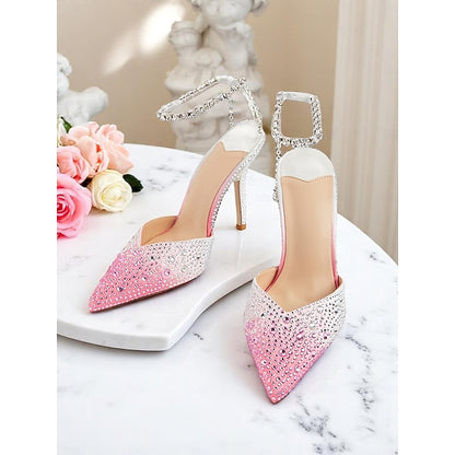 Slingback Gradient Heels Women's Crystal with - Stiletto