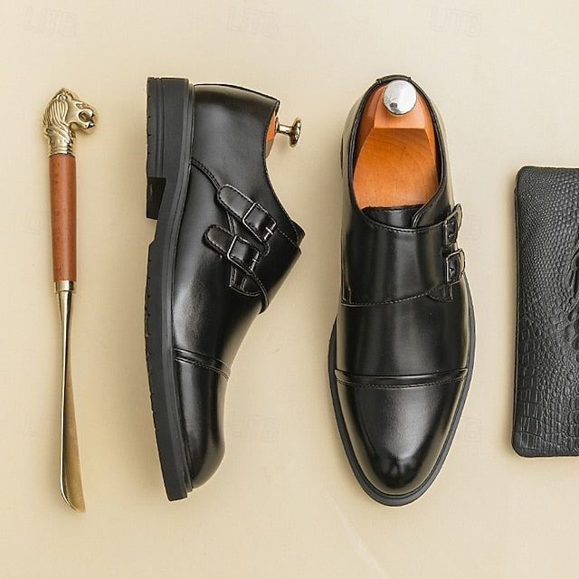 Shoes Strap Brown Faux Monk Double Leather – Men's