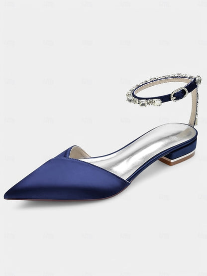 Satin Shoes Chic Black Wedding Crystal-Ankle with Strap –