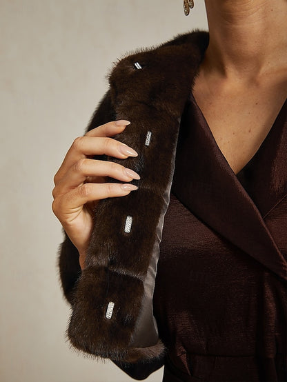Wrap Faux Fur Brown Shrug Formal Women's Cocktail Party