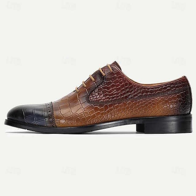 Shoes Elegant Genuine Leather Men’s Crocodile Print – Oxford