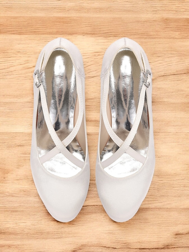 Satin with Elegant Rhinestone Heels Buckle – Cross-Strap White