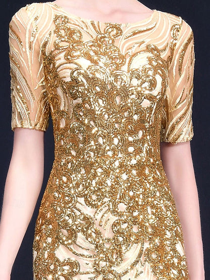 Elegant Floor of Mother Bride Dress Party Neck the Crew