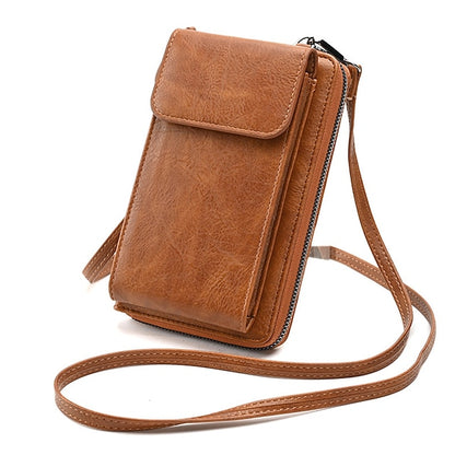 with Zipper Wallet Vintage Faux Crossbody Leather Women's