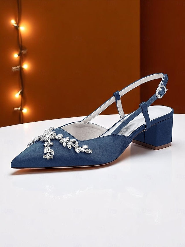 Satin Heels Slingback Black Women's