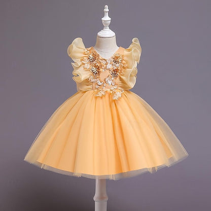 Color Sequin Party Solid Kids Flower Dress Girls'