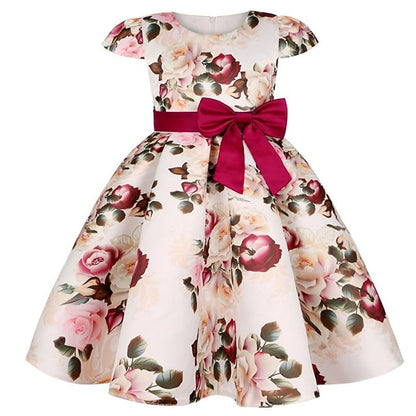 Flower Girls' Short Dress Sleeve Kids Party Floral