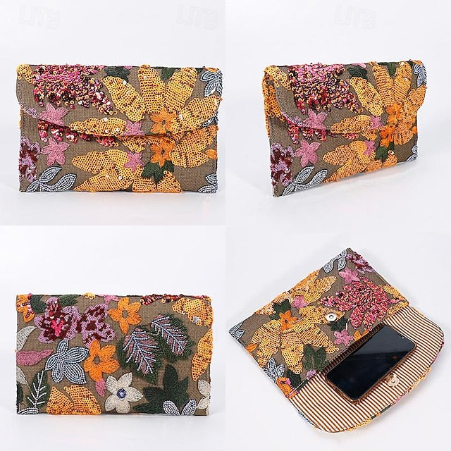 Floral Handheld Embroidered Clutch Bag Evening Women's -