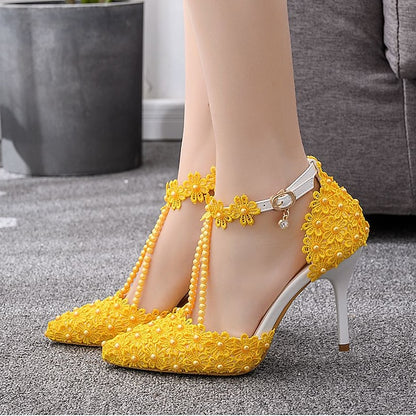 Lace Shoes Pointed Bridal High Heel Wedding Women's