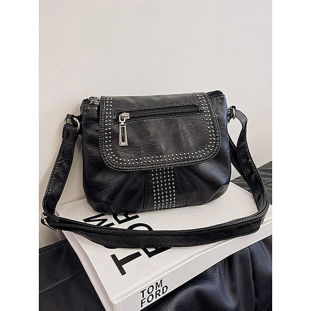 with Faux Bag Women's Leather Brown Crossbody Studded