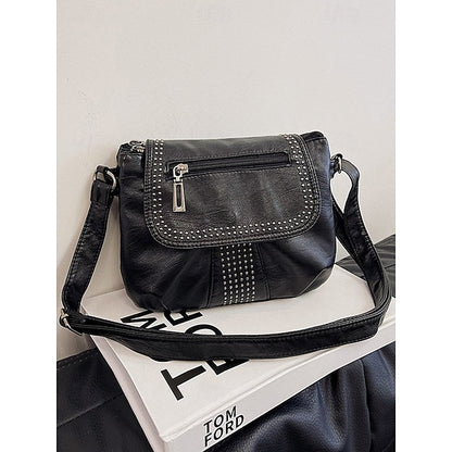 with Faux Bag Women's Leather Brown Crossbody Studded