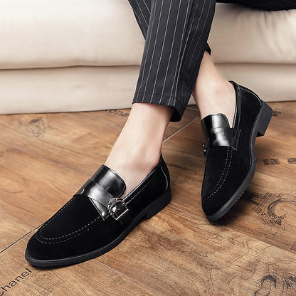 Strap with Men's Suede Patent Metal Loafers and Leather