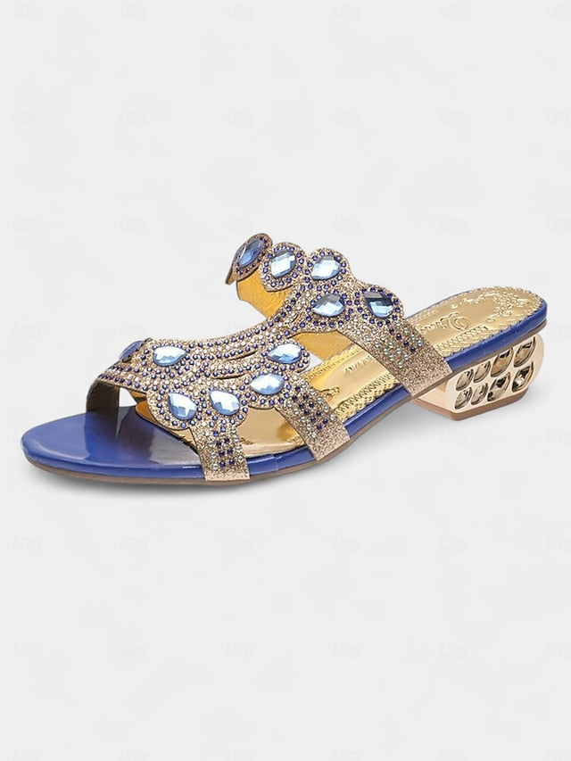 – Gold and with Open-Toe Sandals Blue Embellishments Crystal