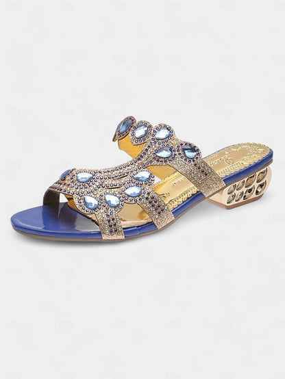 – Gold and with Open-Toe Sandals Blue Embellishments Crystal
