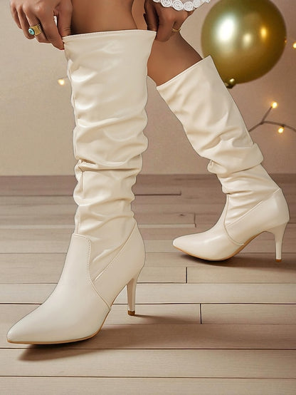 Women's Leather Pointed Boots High - Faux Brown Toe Knee