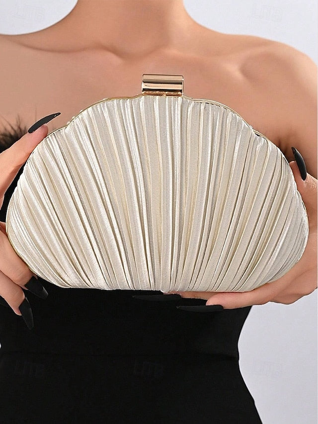 Pleated Satin Evening Women's Shell Purse Clutch