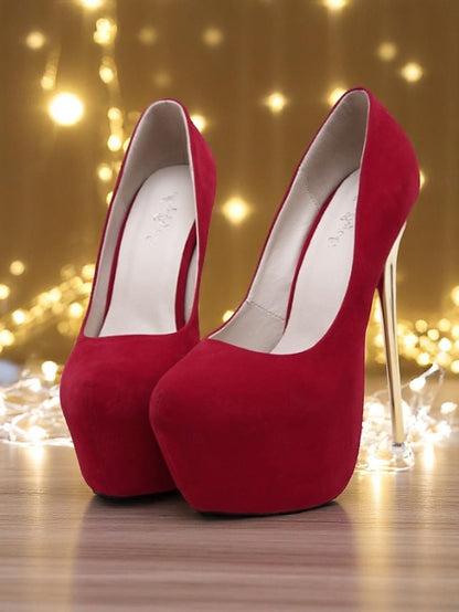 Platform and Suede with Metallic Red Stiletto Women's Heels