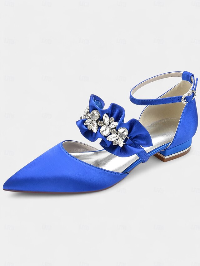 Satin Pointed-Toe with Women's Black Rhinestone Flats