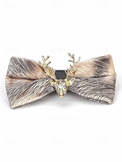 Tie Head Pin Gold Bow with Velvet Deer Men's