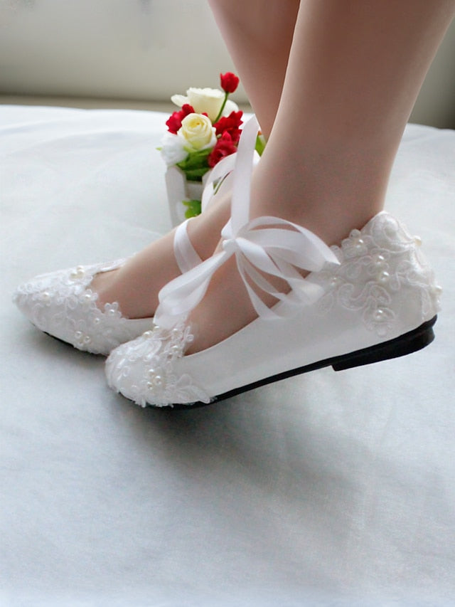 with Shoes Flats Lace - Ribbon White Wedding Ties Elegant Bridal
