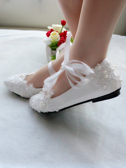 with Shoes Flats Lace - Ribbon White Wedding Ties Elegant Bridal