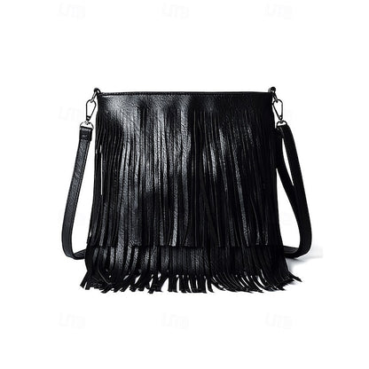 - Women's Leather Bag Faux Fringe Bohemian Crossbody
