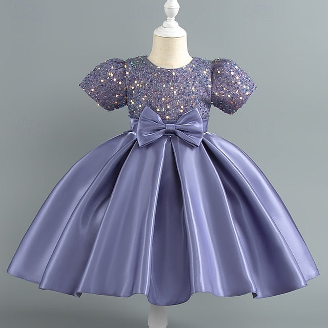 Toddler Girls' Sequin Wedding Short Dress Sleeve Party