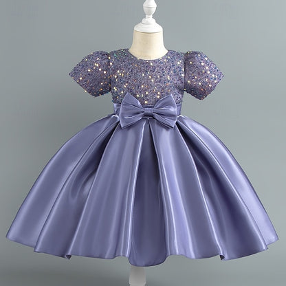 Toddler Girls' Sequin Wedding Short Dress Sleeve Party