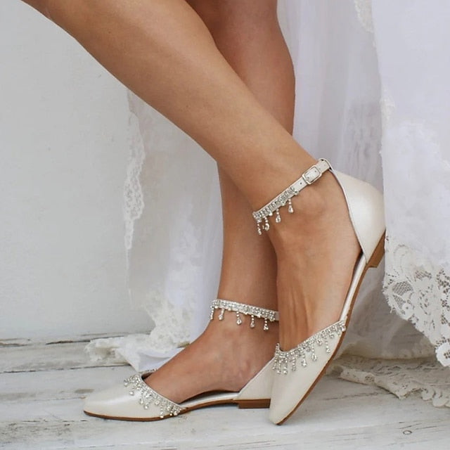 White Wedding Women's Elegant Flats with – Bridal Shoes
